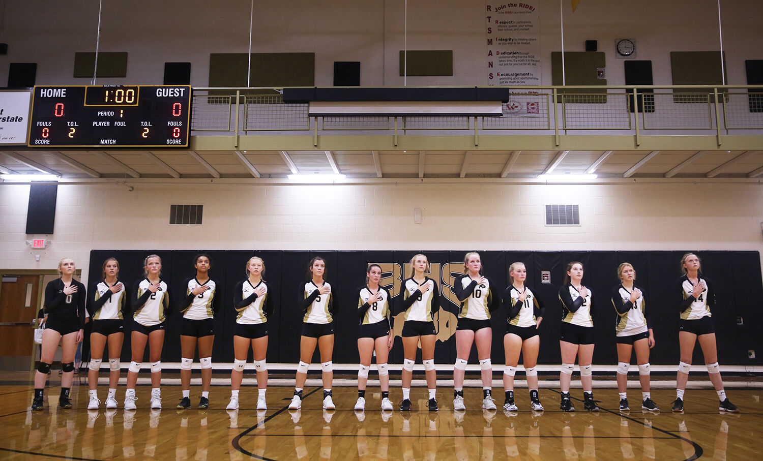 The Buffalo High School Lady Bison stand in line together